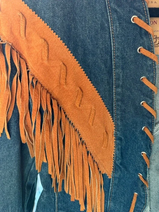 Vintage Frontier Denim Fringe Jacket in Brown Accent - Picture 2 of 5